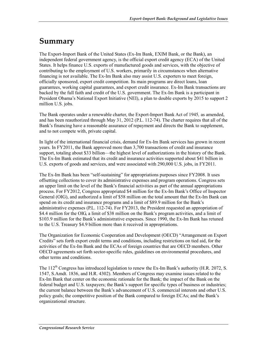 [20120403]R42472_进出口银行：背景和立法问题.pdf_第2页