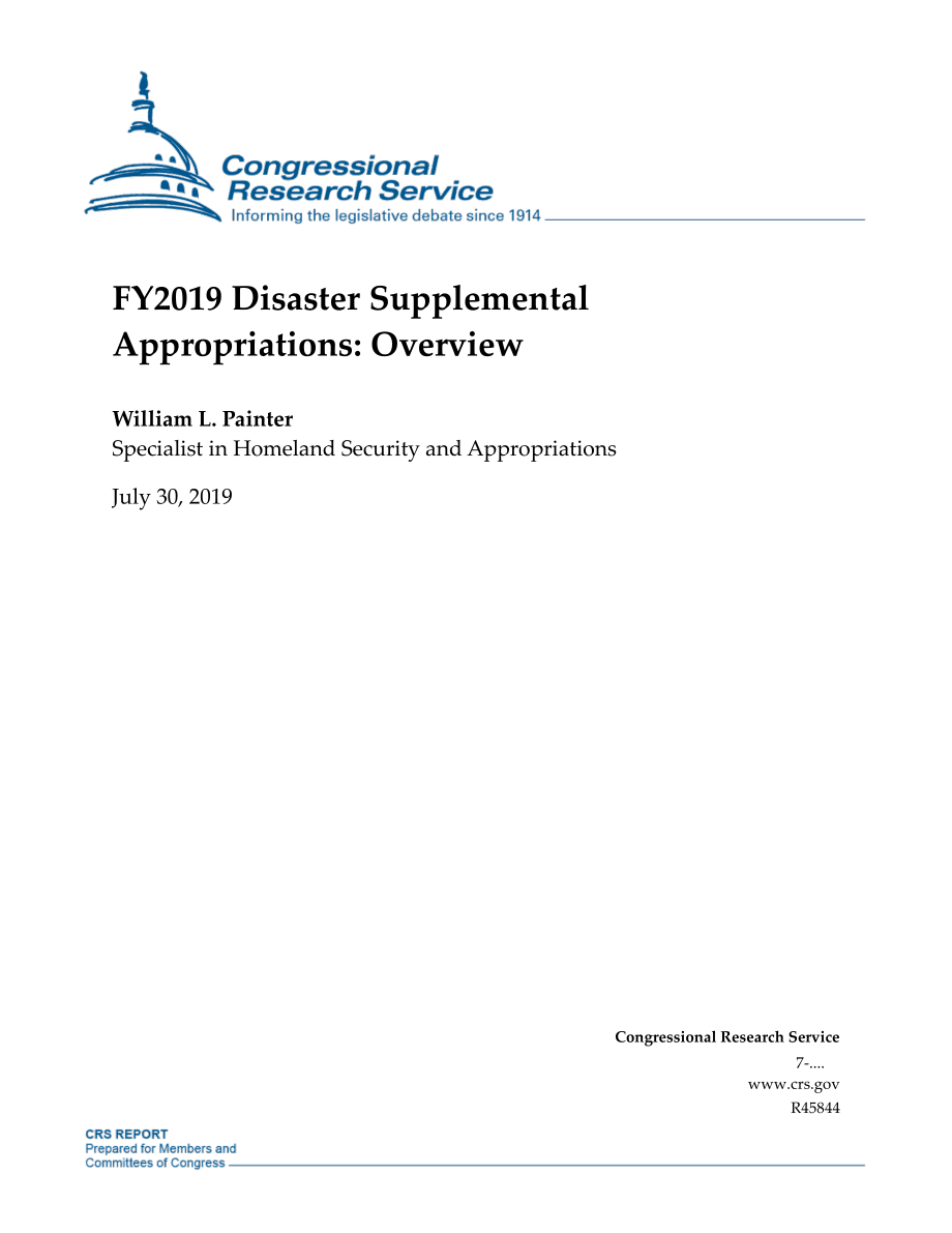 [20190730]R45844_2019财年灾害补充拨款：概述.pdf_第1页