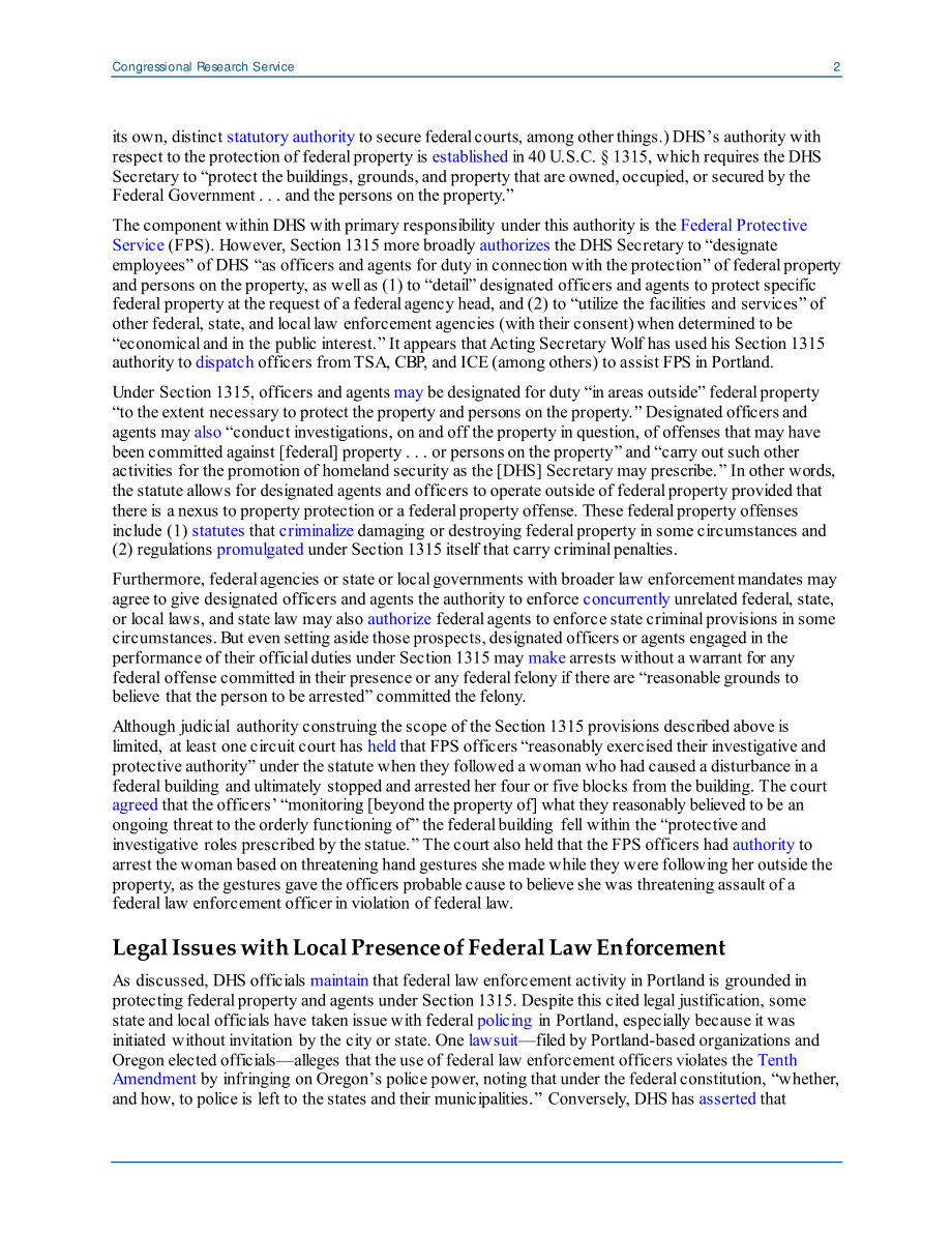 [20200731]LSB10529_联邦执法和波特兰抗议：法律考虑因素.pdf_第2页