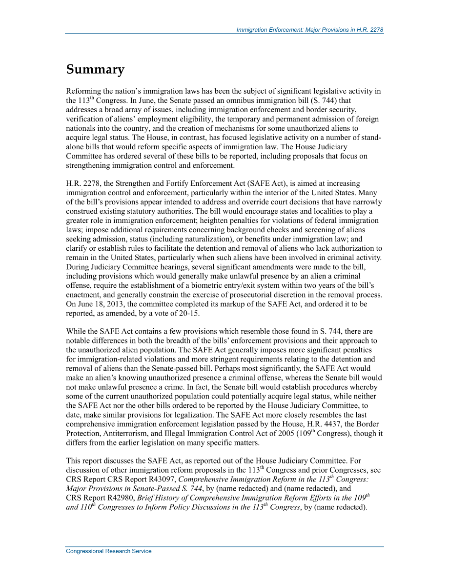 [20130820]R43192_移民执法：H.R.的主要规定2278《加强和强化执法法案》（SAFE法案）.pdf_第2页