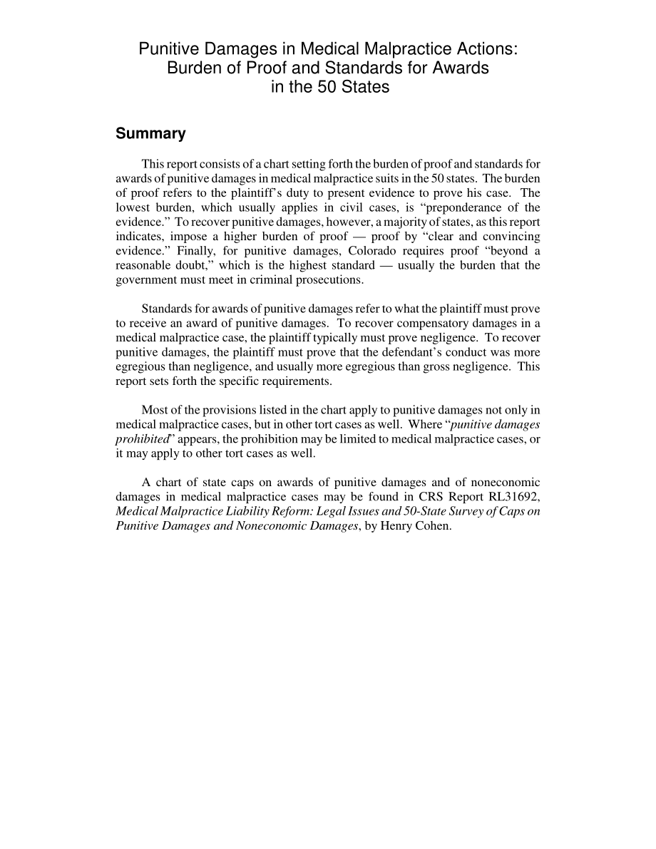 [20060118]RL31721_医疗事故诉讼中的惩罚性赔偿：50个州的举证责任和裁决标准.pdf_第2页