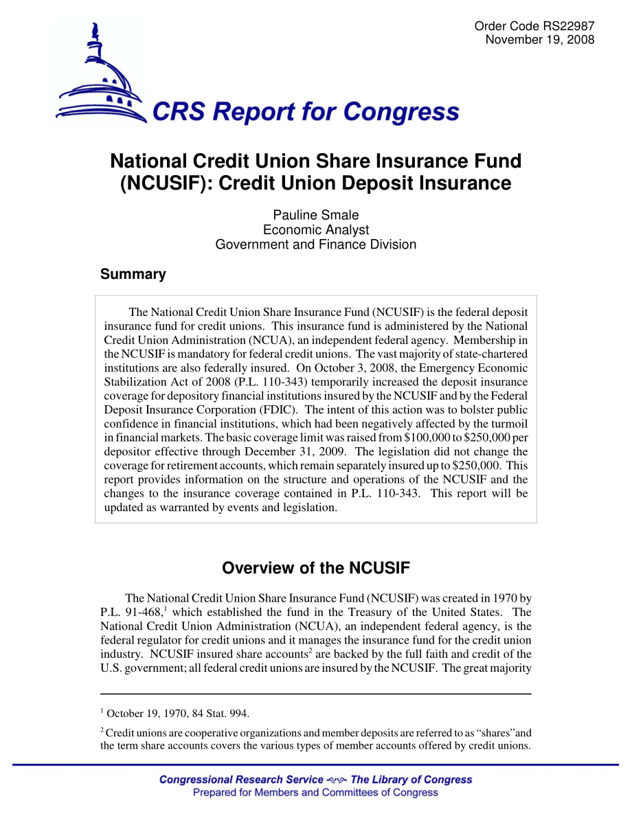 [20081119]RS22987_全国信用合作社股份保险基金（NCUSIF）：信用社存款保险.pdf_第1页