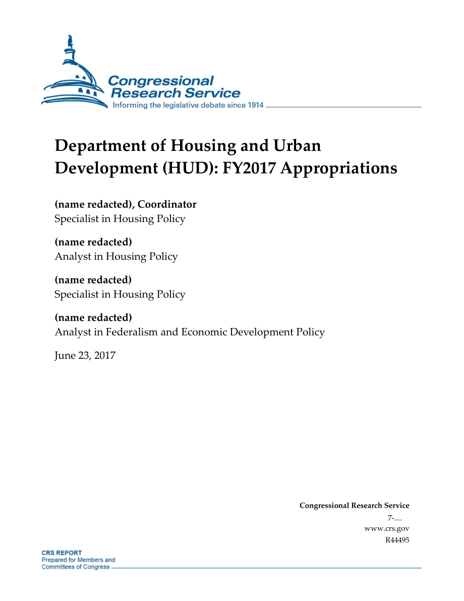 [20170623]R44495_住房和城市发展部（HUD）：2017财年拨款.pdf_第1页