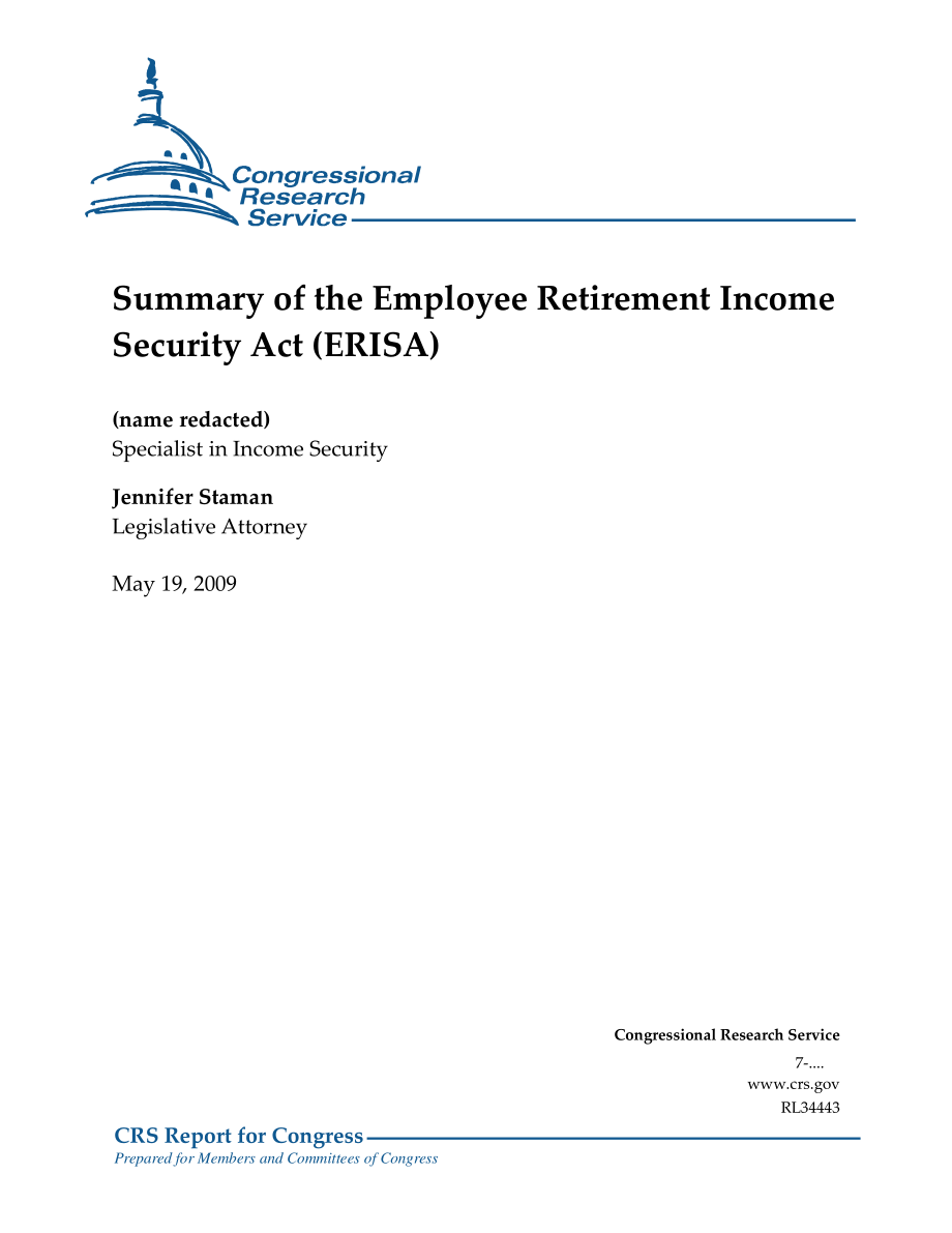 [20090519]RL34443_《雇员退休收入保障法》（ERISA）摘要.pdf_第1页