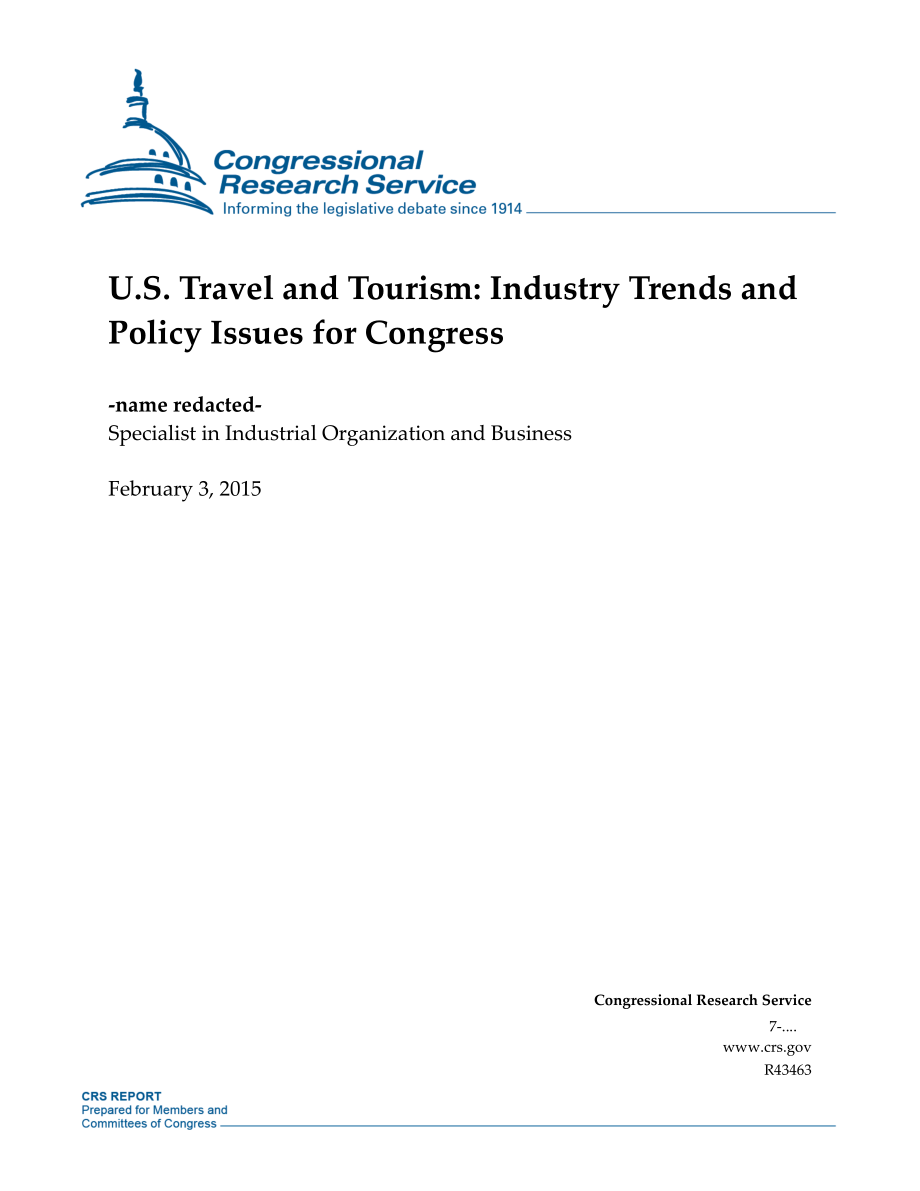 [20150203]R43463_美国旅游业：行业趋势和国会政策问题.pdf_第1页