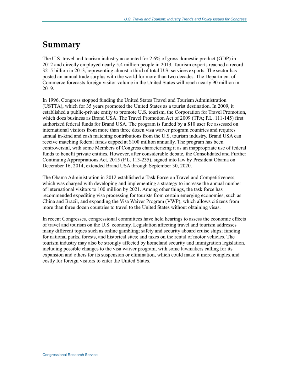 [20150203]R43463_美国旅游业：行业趋势和国会政策问题.pdf_第2页