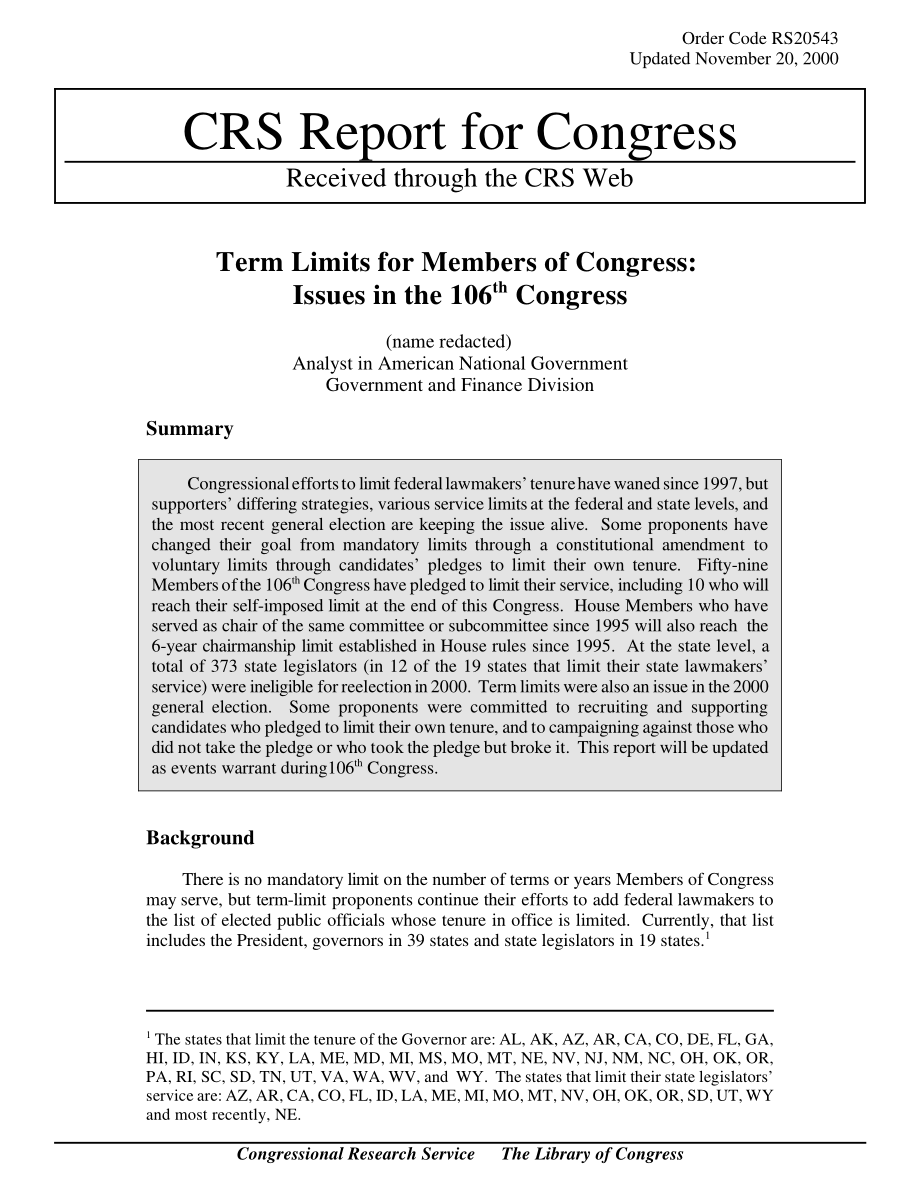 [20001120]RS20543_国会议员的任期限制：第106届国会议题.pdf_第1页