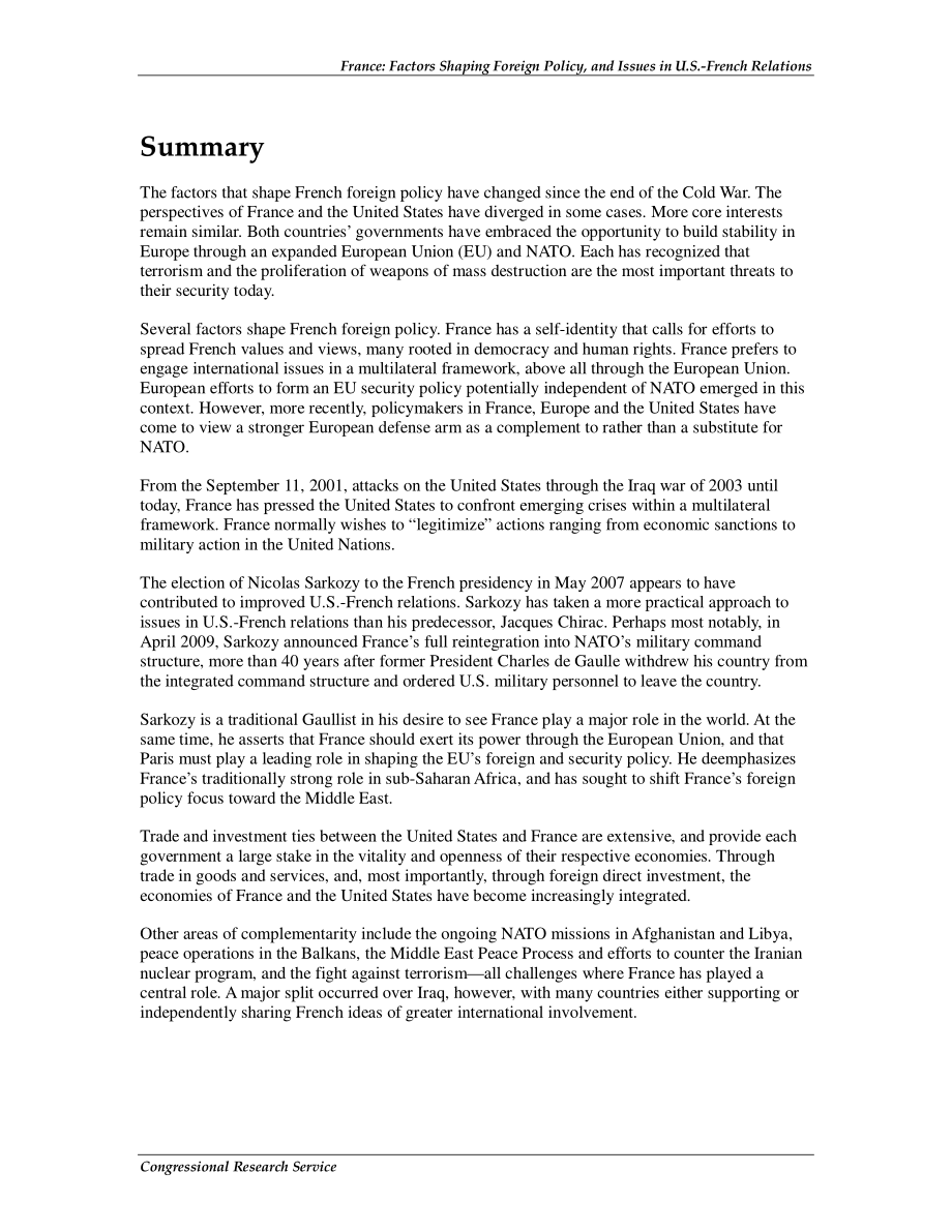 [20110414]RL32464_法国：影响外交政策的因素以及美法关系中的问题.pdf_第2页