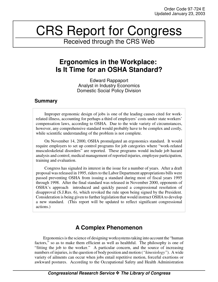 [20030123]97-724E_工作场所的人体工程学：是时候制定OSHA标准了吗？.pdf_第1页