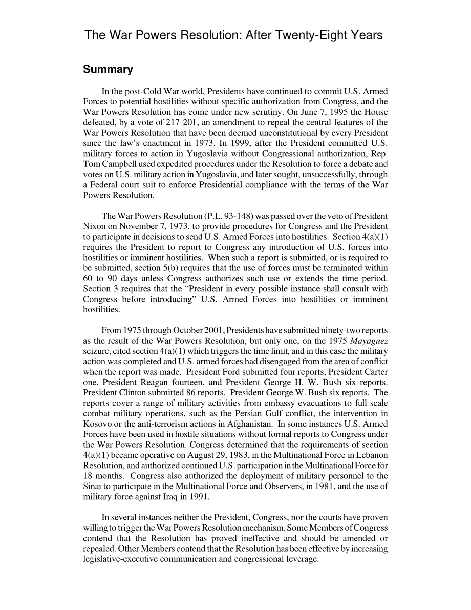 [20011115]RL31185_战争权力决议：二十八年后.pdf_第2页