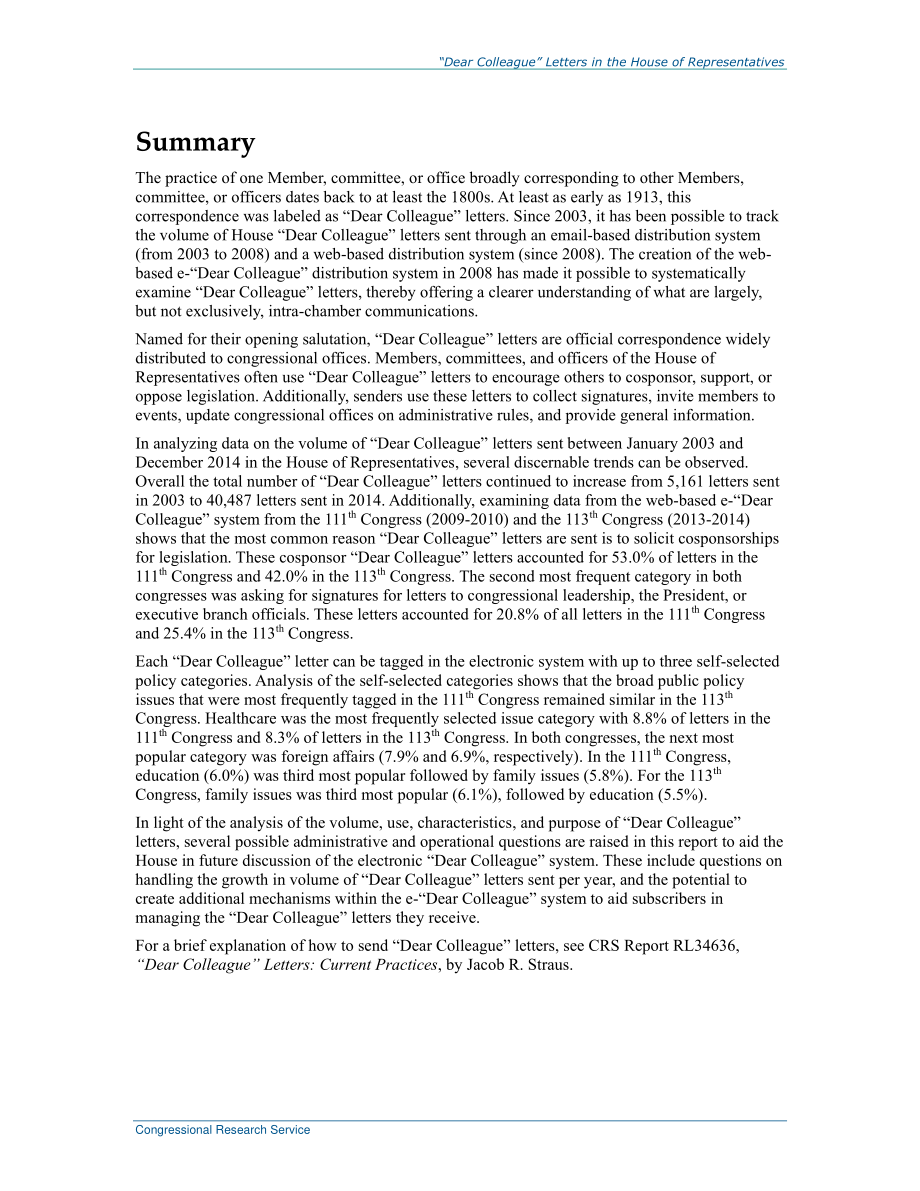 [20170222]R44768_众议院的“亲爱的同事”信件：国会过去的做法和问题.pdf_第2页