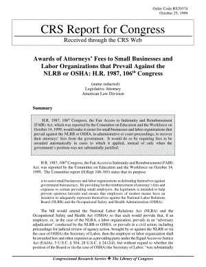 [19991025]RS20374_Awards of Attorneys' Fees to Small Businesses and Labor Organizations that Prevail Against the NLRB or OSHA H、 R. 1987, 106th Congress.pdf