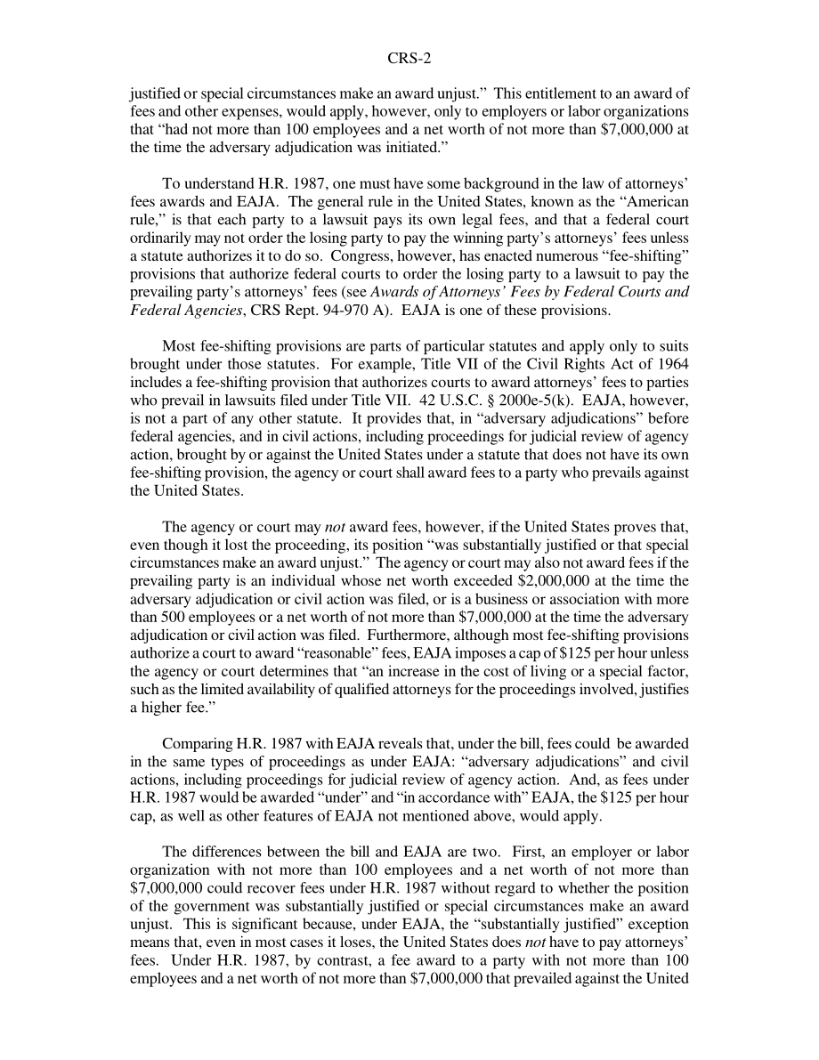 [19991025]RS20374_Awards of Attorneys' Fees to Small Businesses and Labor Organizations that Prevail Against the NLRB or OSHA H、 R. 1987, 106th Congress.pdf_第2页