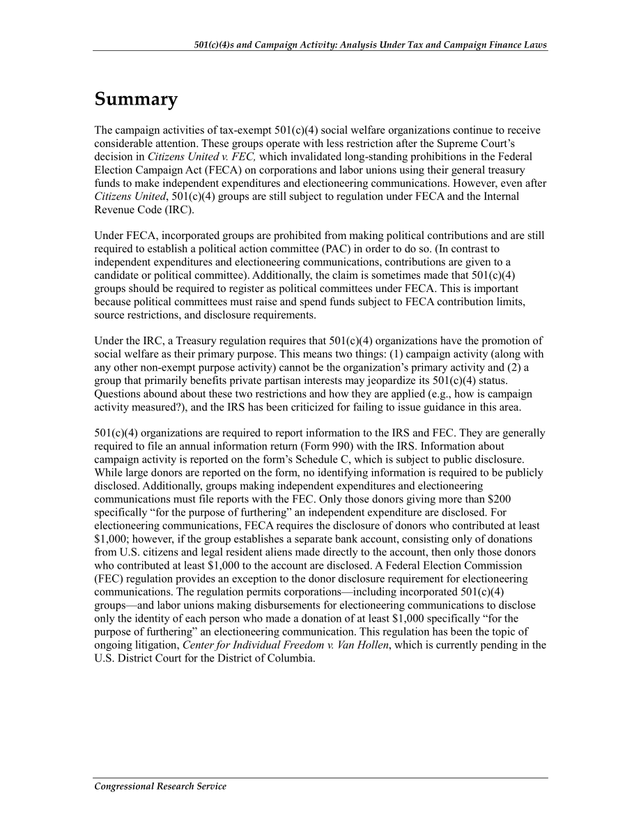 [20130517]R40183_501（c）（4）s和活动：税收和竞选融资法下的分析.pdf_第2页