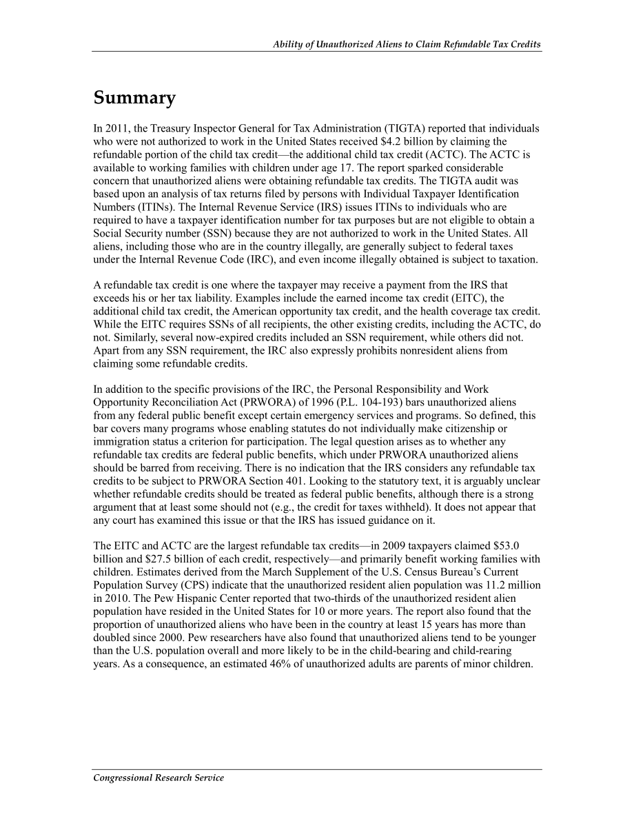 [20120726]R42628_未经授权的外国人申请可退还税收抵免的能力.pdf_第2页