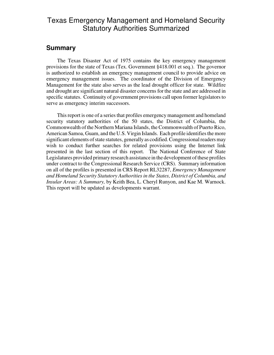 [20050922]RL32403_德克萨斯州应急管理和国土安全法定机构总结.pdf_第2页