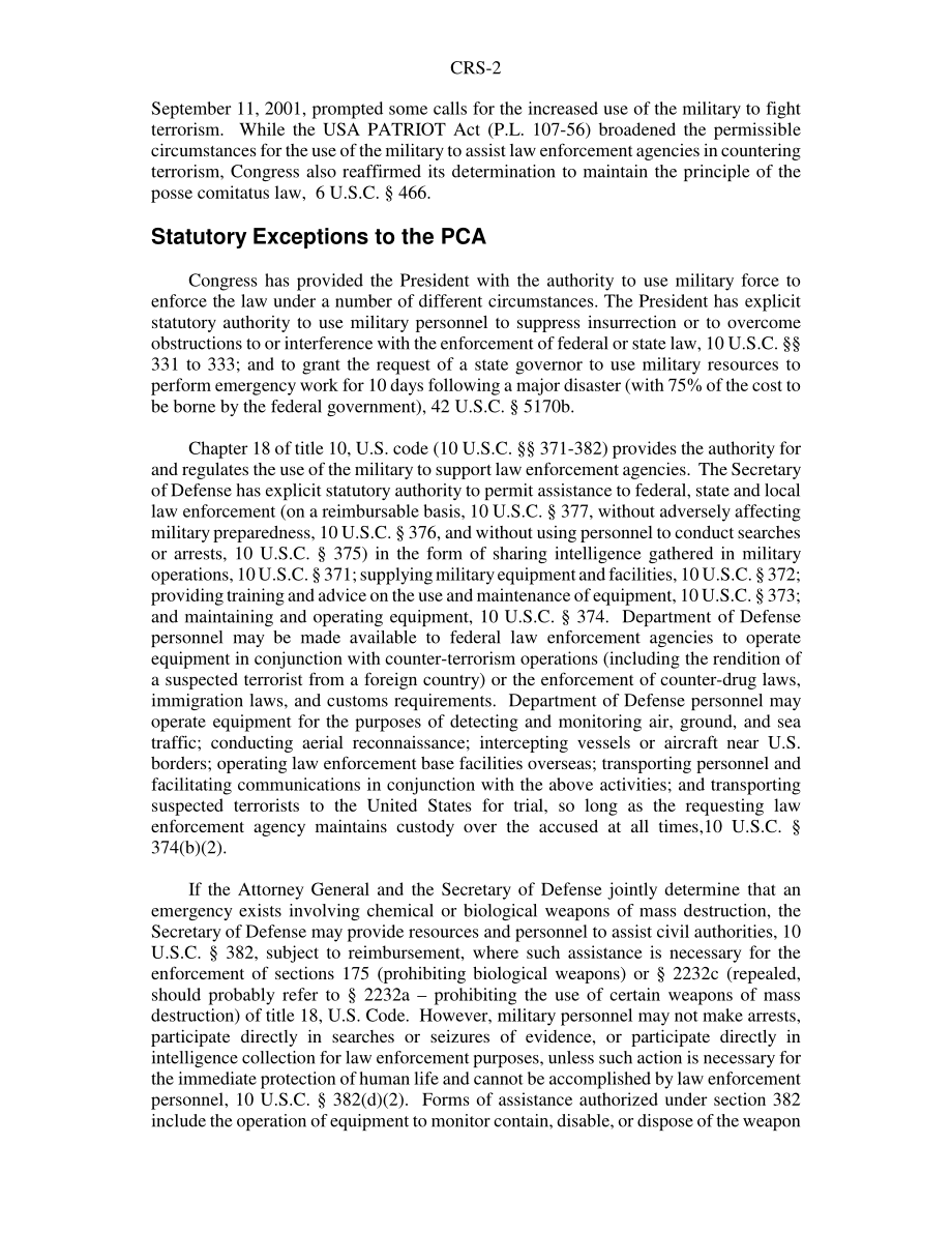 [20050527]RS21012_恐怖主义：对恐怖袭击后向国内当局提供军事援助的一些法律限制.pdf_第2页