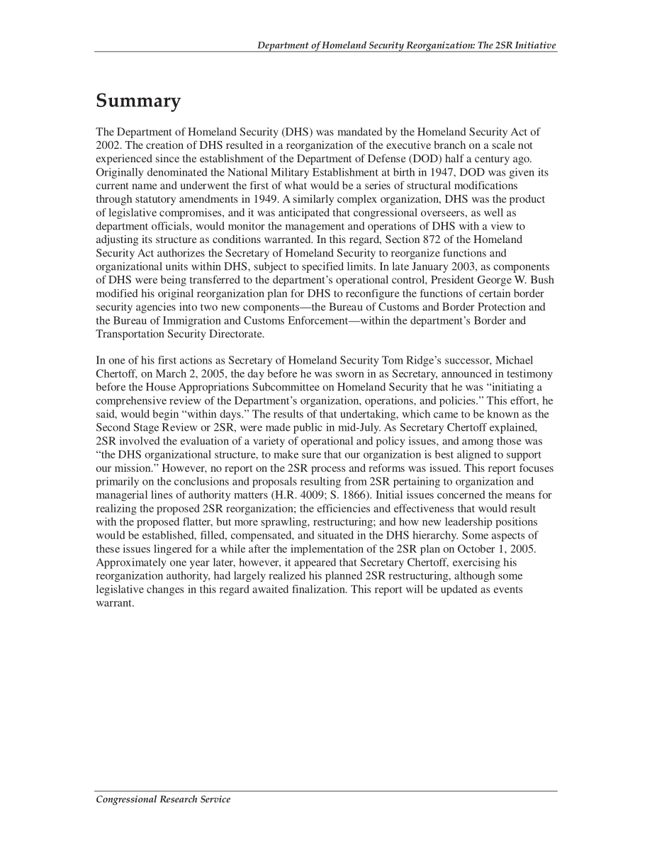 [20060922]RL33042_国土安全部重组：2SR倡议.pdf_第2页