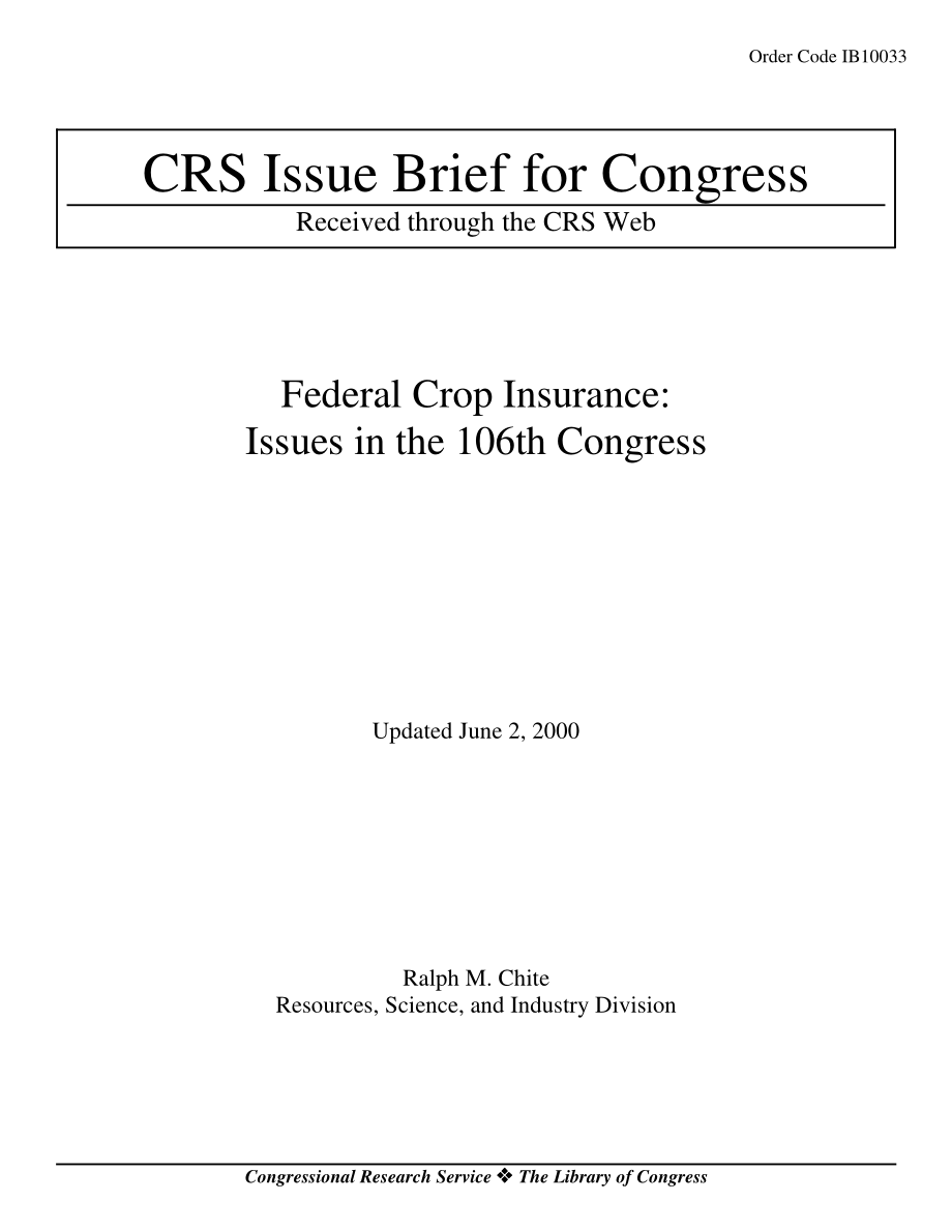 [20000602]IB10033_联邦作物保险：第106届国会议题.pdf_第1页