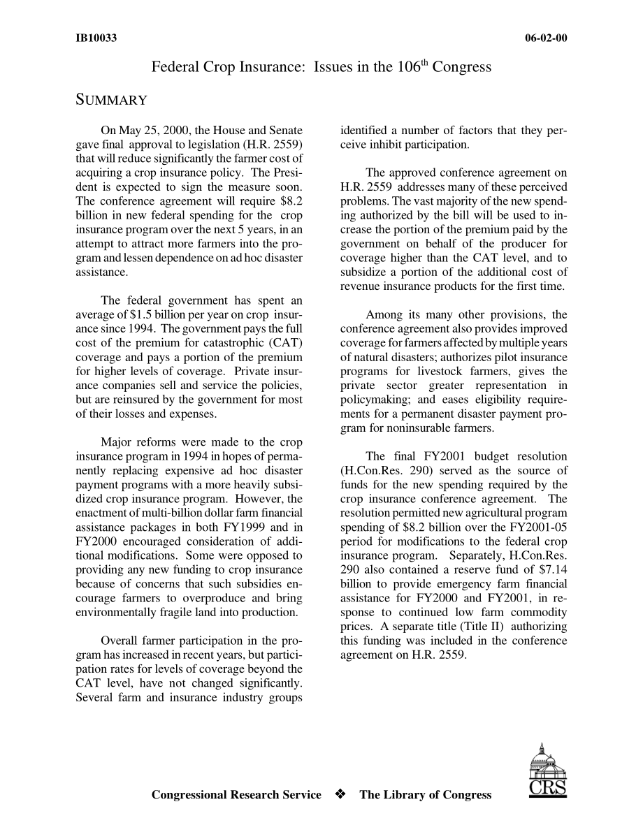 [20000602]IB10033_联邦作物保险：第106届国会议题.pdf_第3页