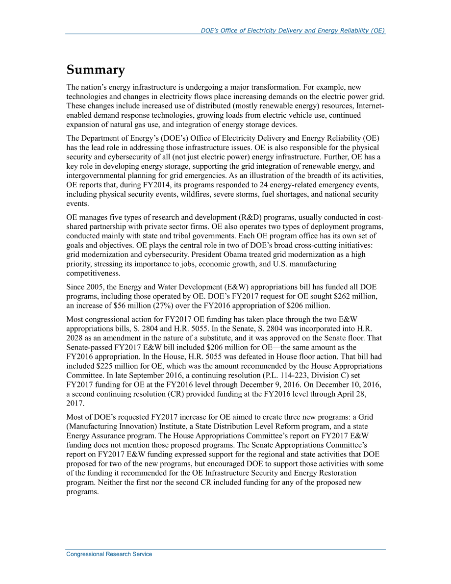 [20161213]R44357_能源部电力输送和能源可靠性办公室（OE）：初级课程2017财年拨款.pdf_第2页