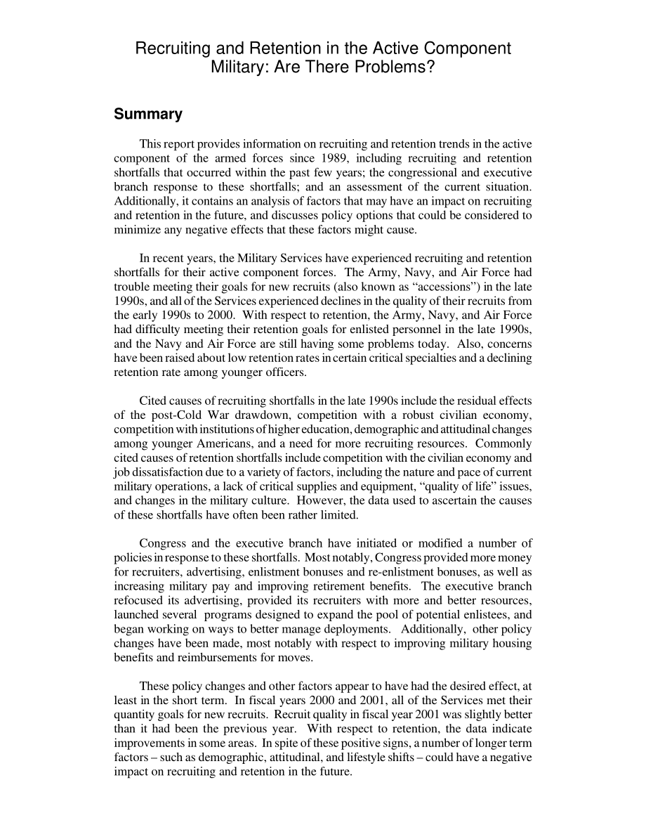 [20020225]RL31297_现役部队的招募和留用：有问题吗？.pdf_第2页
