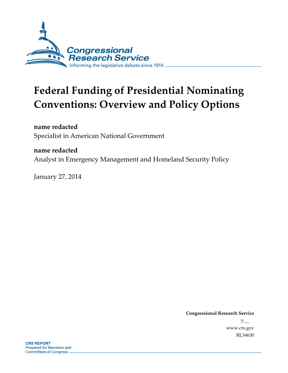 [20140127]RL34630_总统提名大会的联邦资金：概述和政策选项.pdf_第1页