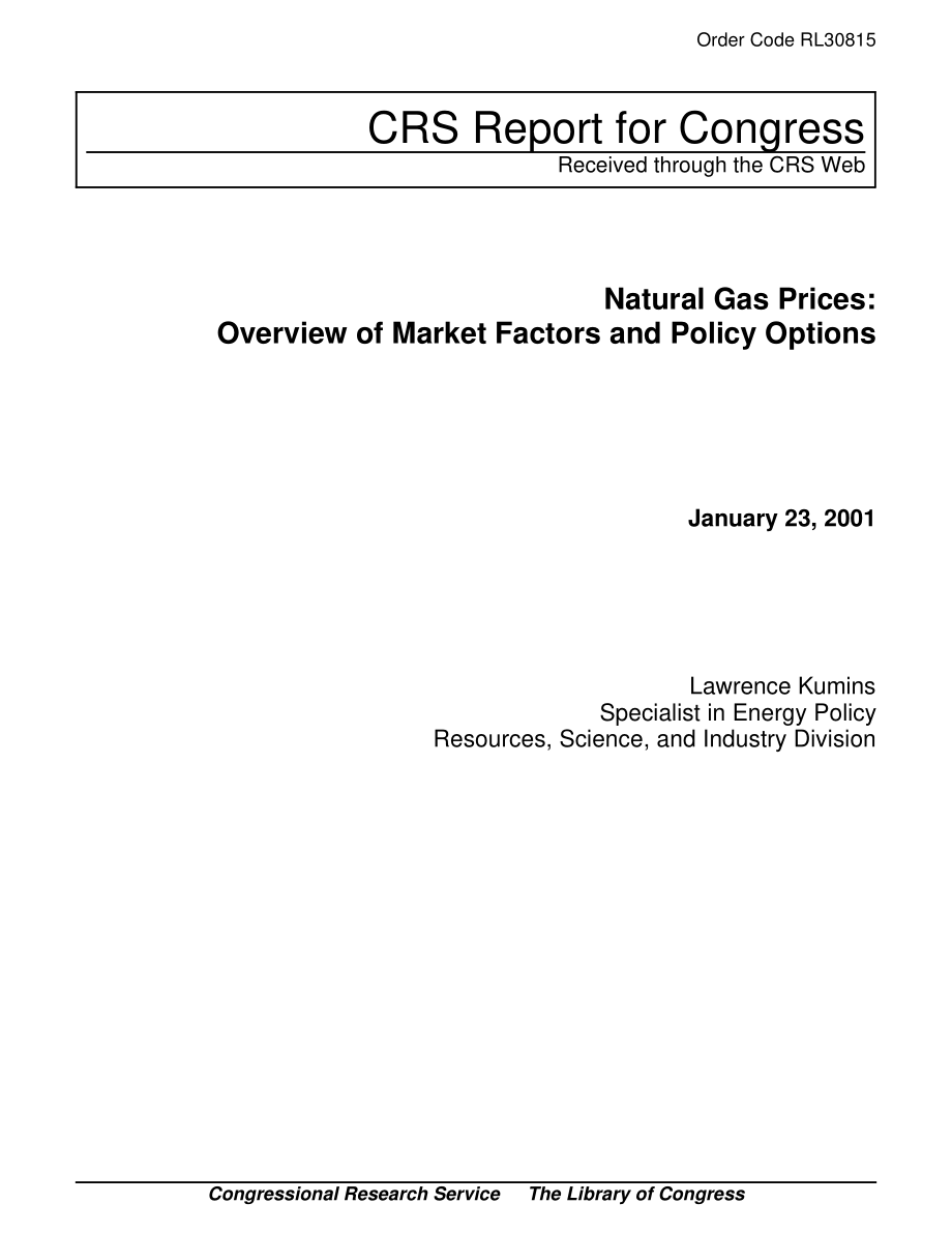 [20010123]RL30815_天然气价格：市场因素和政策选择概述.pdf_第1页