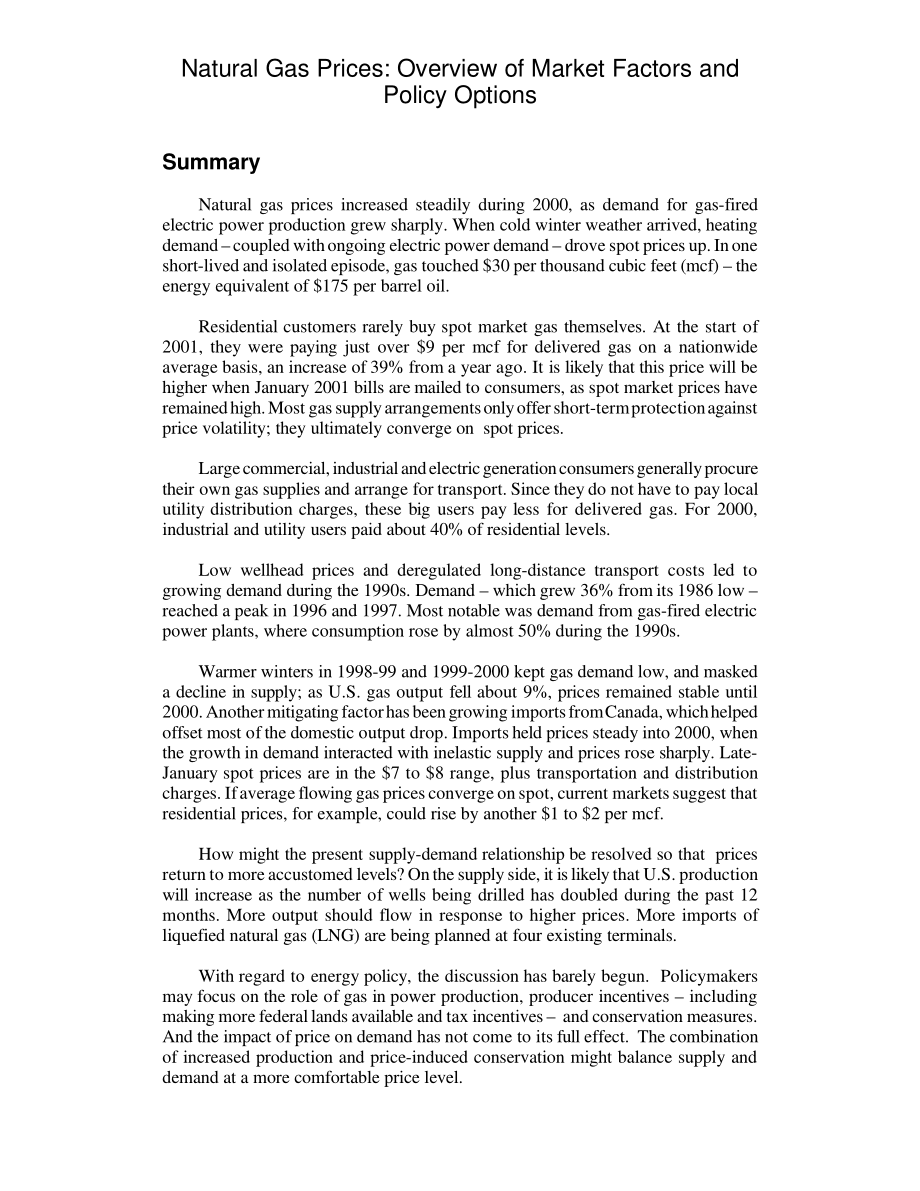 [20010123]RL30815_天然气价格：市场因素和政策选择概述.pdf_第2页
