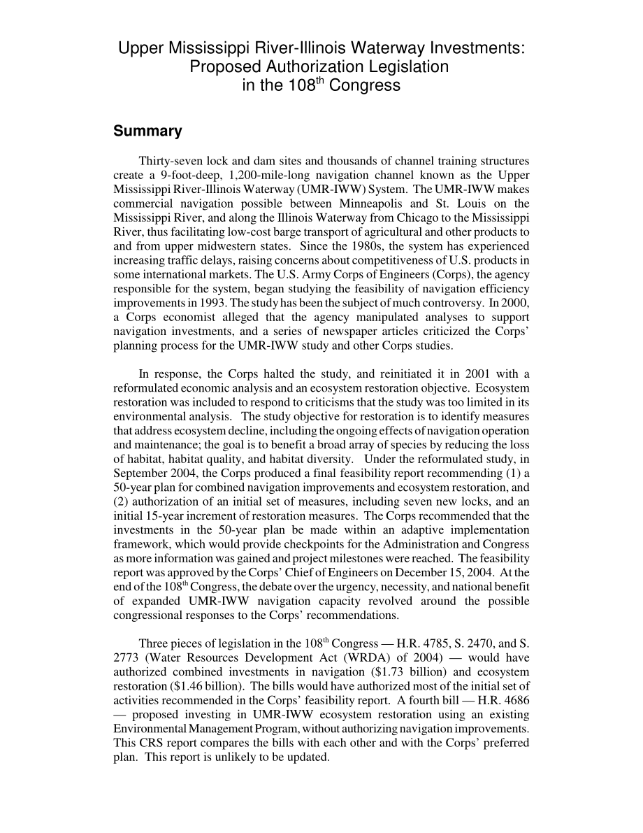 [20050405]RL32574_密西西比河上游伊利诺伊州水道投资：第108届国会授权立法提案.pdf_第2页