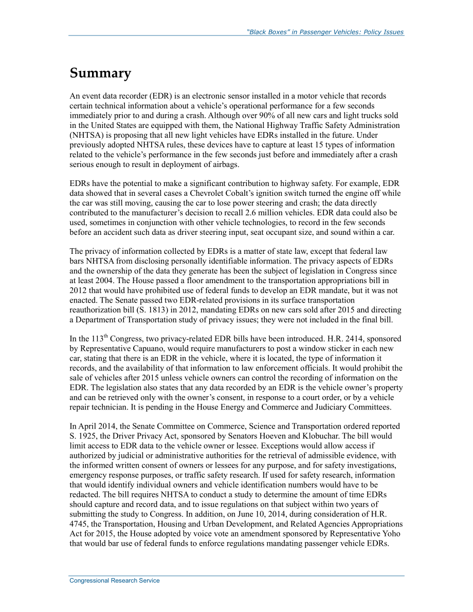 [20140722]R43651_乘用车中的“黑匣子”：政策问题.pdf_第2页