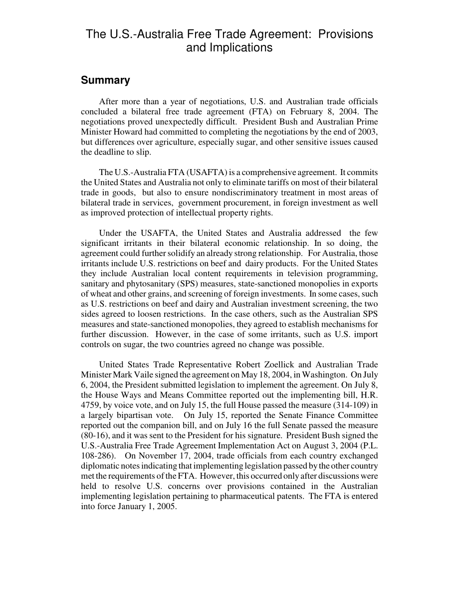 [20050112]RL32375_美澳自由贸易协定：规定和影响.pdf_第2页
