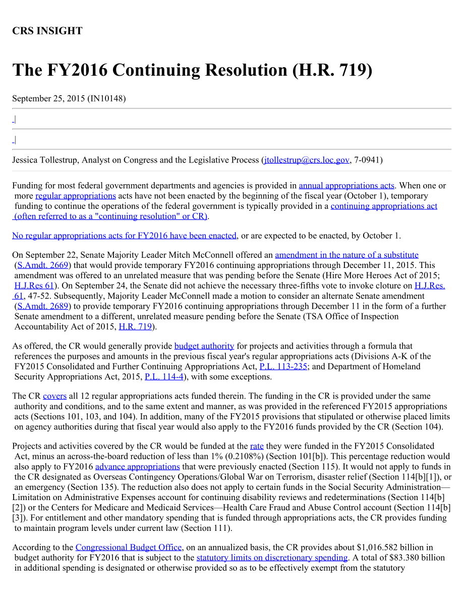 [20150925]IN10148_2016财年持续决议（H.R.719).pdf_第1页