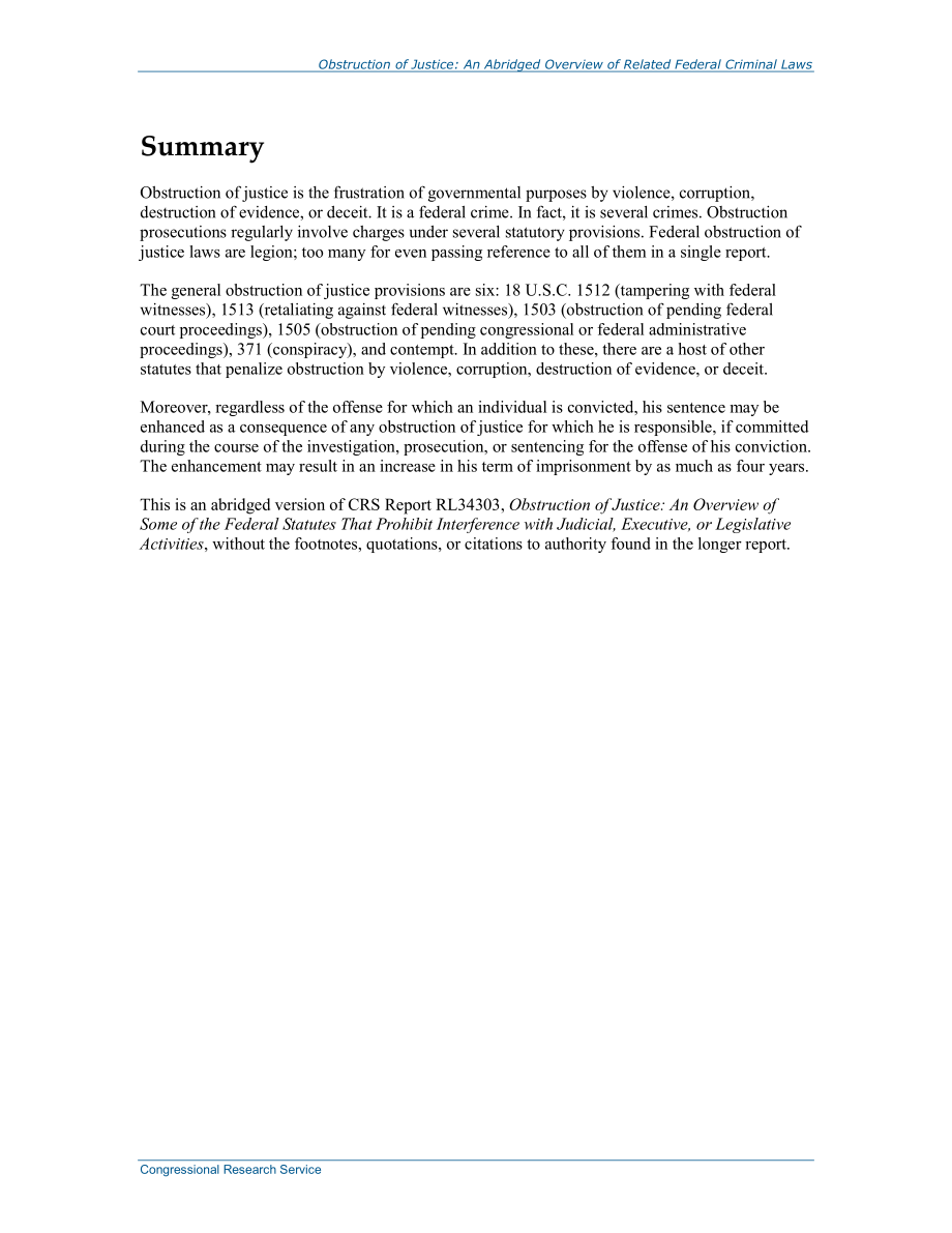 [20140417]RS22783_妨碍司法：相关联邦刑法简略概述.pdf_第2页