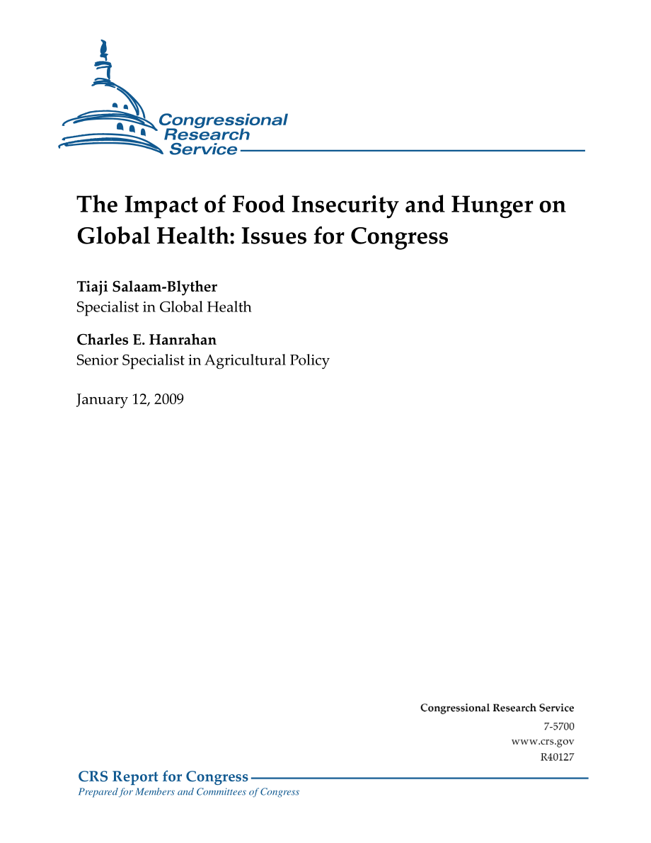 [20090112]R40127_粮食不安全和饥饿对全球健康的影响：国会议题.pdf_第1页