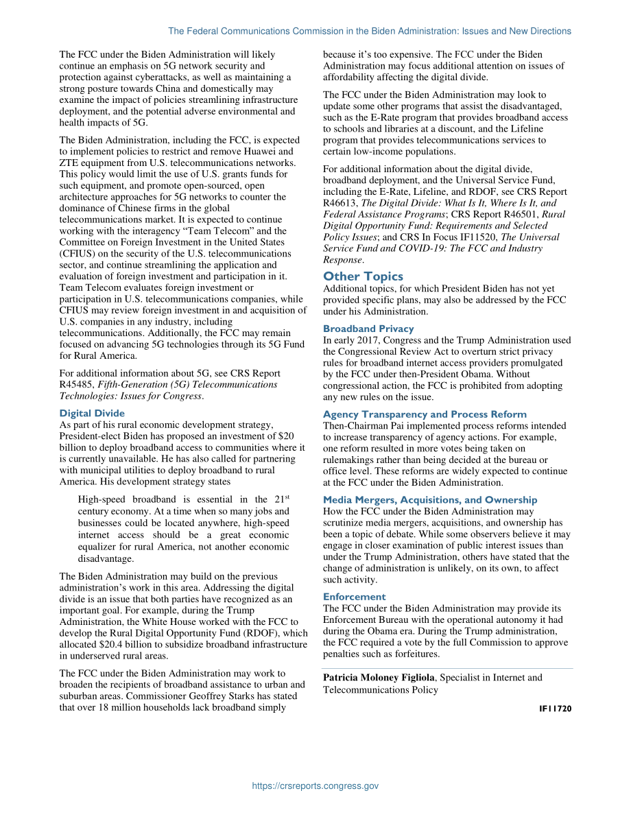 [20210121]IF11720_拜登政府的联邦通讯委员会：问题和新方向.pdf_第2页