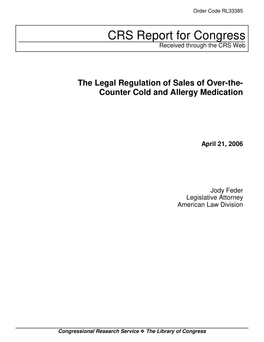 [20060421]RL33385_论感冒过敏症药品销售的法律规制.pdf_第1页