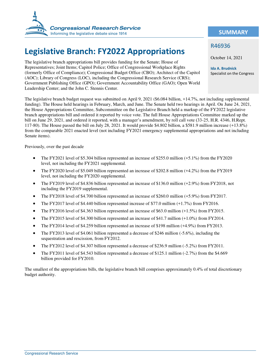 [20211014]R46936_立法部门：2022财年拨款 .pdf_第2页