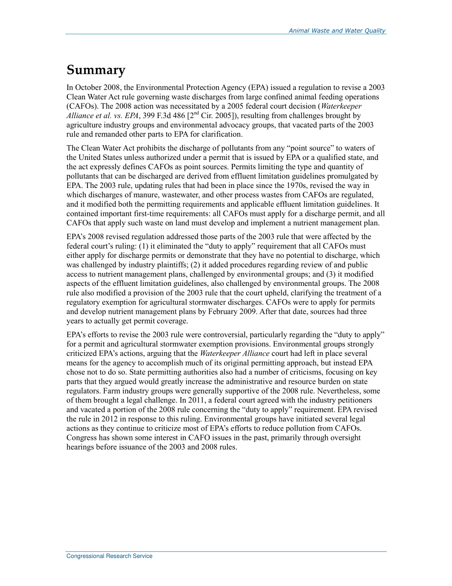 [20160601]RL33656_动物粪便和水质：EPA对Waterkeeper Alliance法院关于管制CAFO的裁决的回应.pdf_第2页