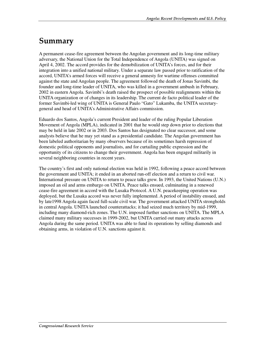 [20020424]RL31395_安哥拉：近期发展和美国政策.pdf_第2页