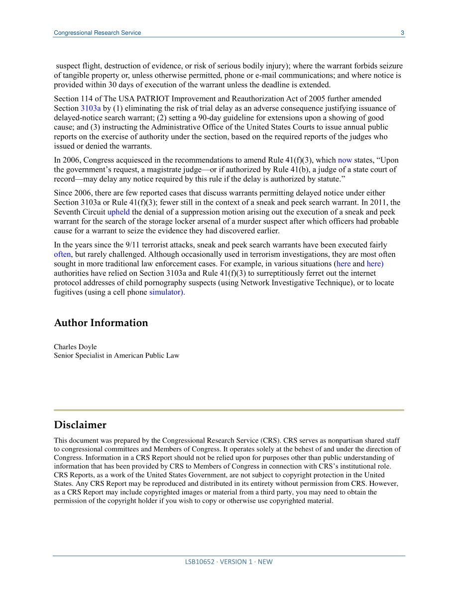 [20211027]LSB10652_《美国爱国者法案》第20条：偷窥和偷窥搜索.pdf_第3页