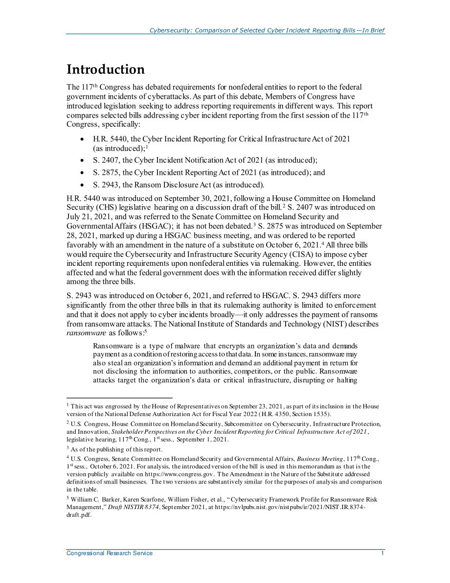 [20211025]R46944_网络安全：简要比较选定的网络事件报告法案.pdf_第3页