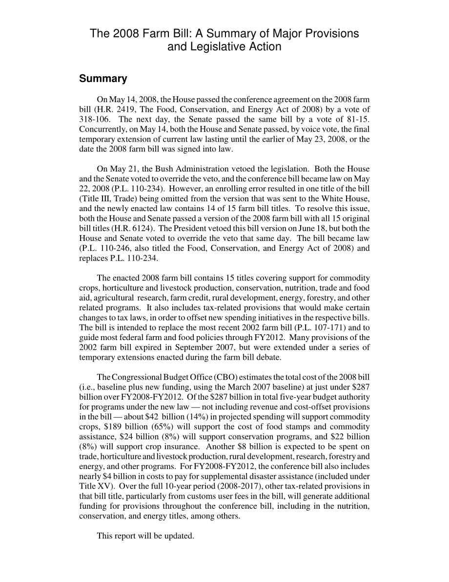 [20080619]RL33934_2008年农业法案：主要规定和立法行动摘要.pdf_第2页
