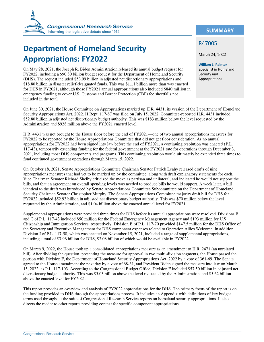 [20220324]R47005_国土安全部拨款：2022财年.pdf_第2页