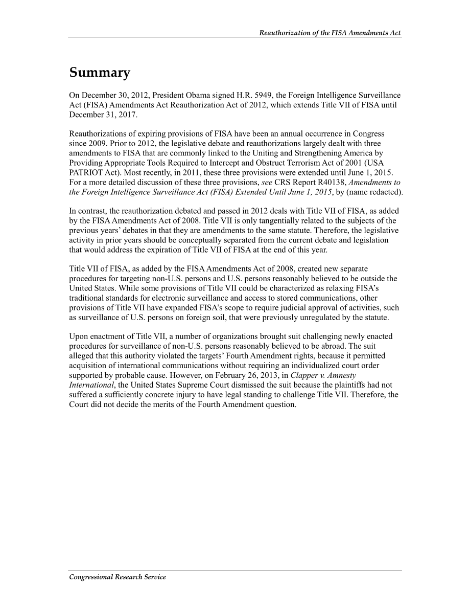 [20130408]R42725_FISA修正法案的重新授权.pdf_第2页