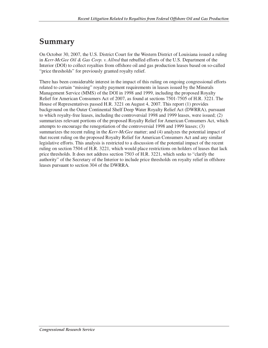 [20071204]RS22764_最近与联邦海上油气生产特许权使用费有关的诉讼.pdf_第2页