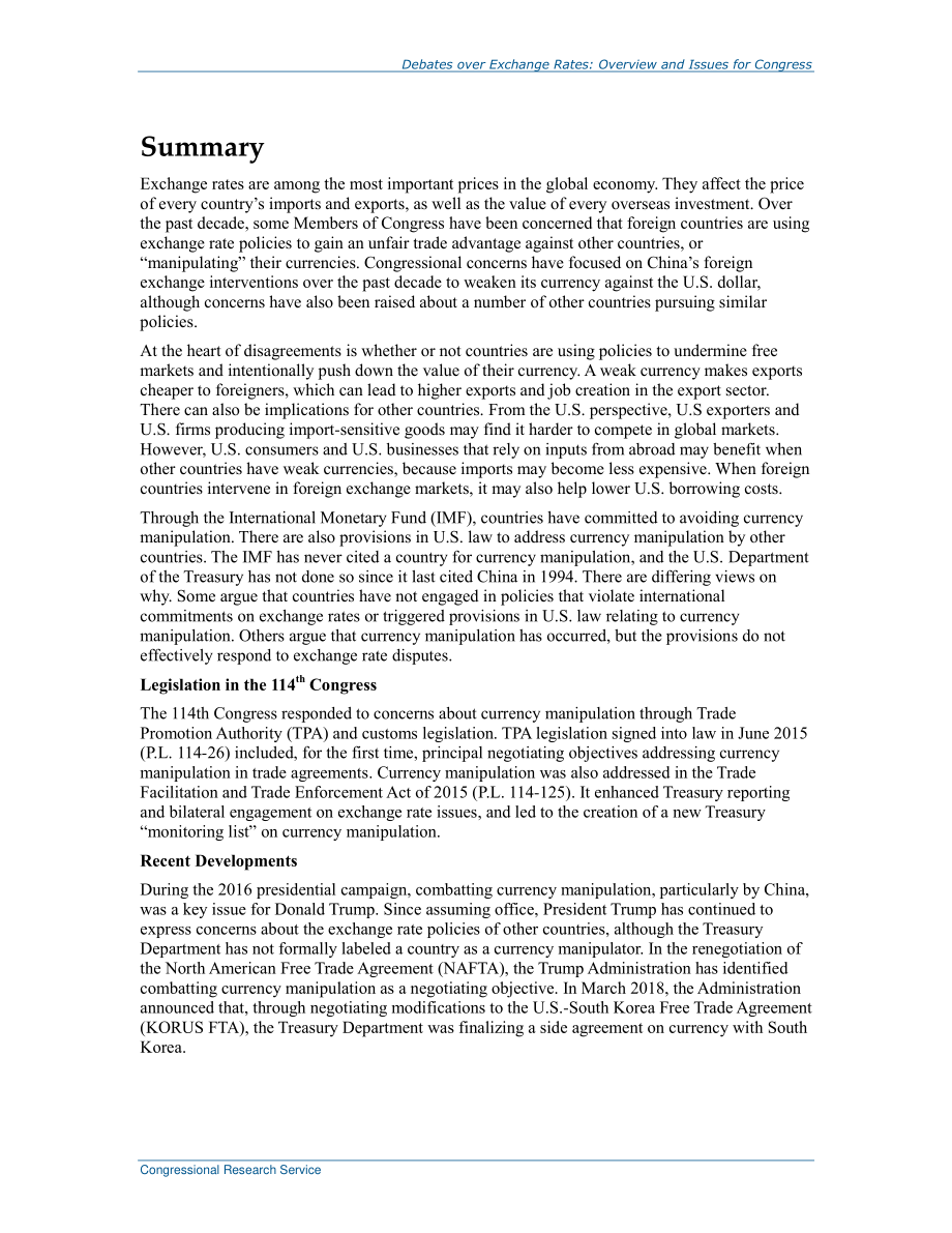[20180622]R43242_关于汇率的辩论：国会概况和议题.pdf_第2页