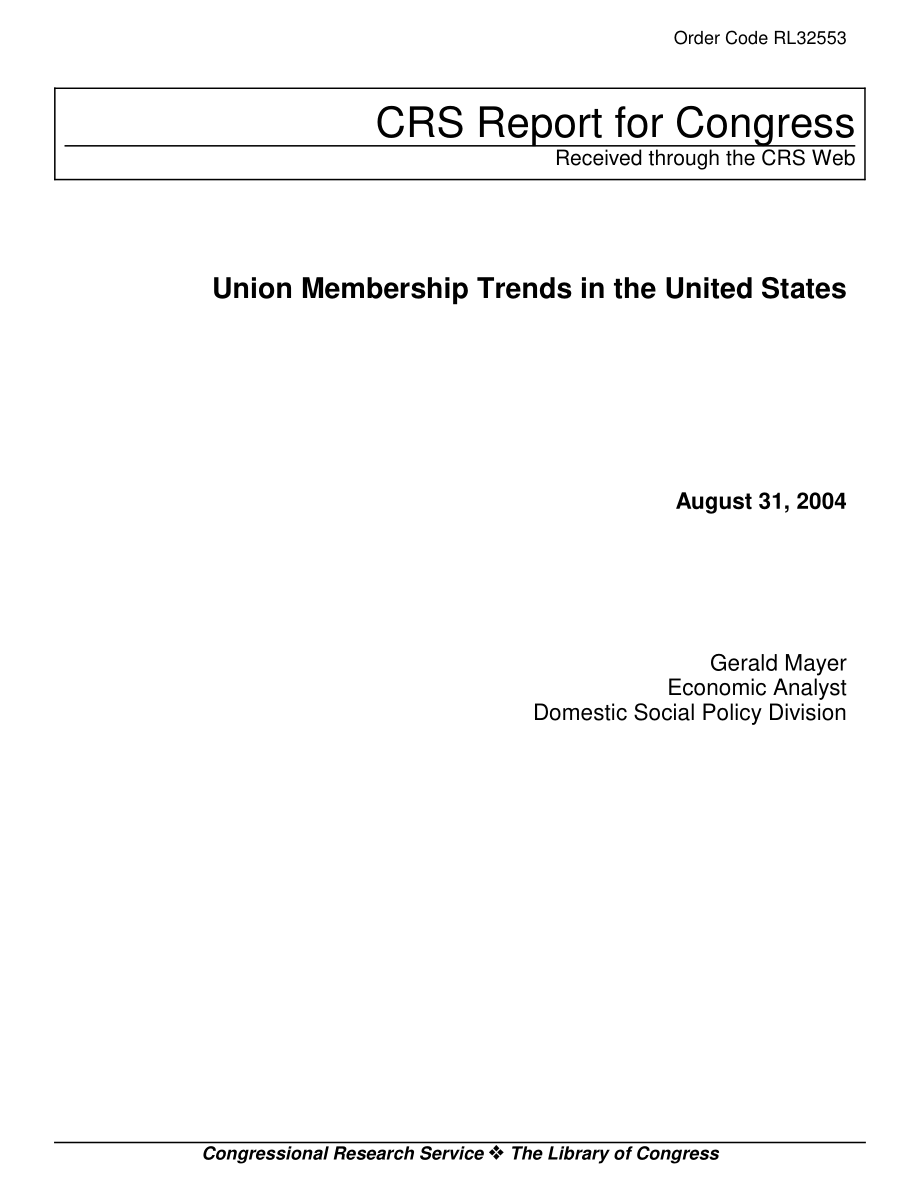 [20040831]RL32553_美国的工会会员趋势.pdf_第1页
