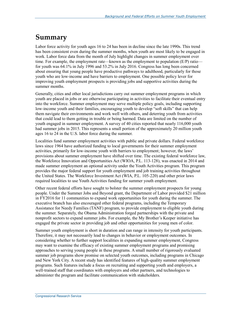 [20170516]R44746_夏季青年就业的背景和联邦努力 .pdf_第2页