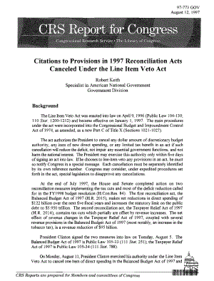 [19970812]97-773_Citations to Provisions in 1997 Reconciliation Acts Canceled Under the Line Item Veto Act.pdf